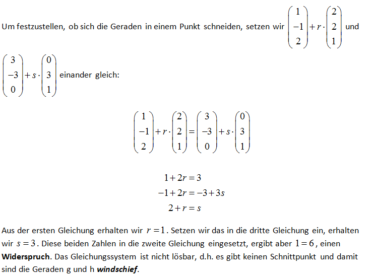 Lagebeziehung Geraden im Raum - Beispiel windschiefe Geraden